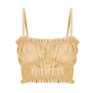 Anna October Izy Smocked Crepe Crop Top Bronze - S